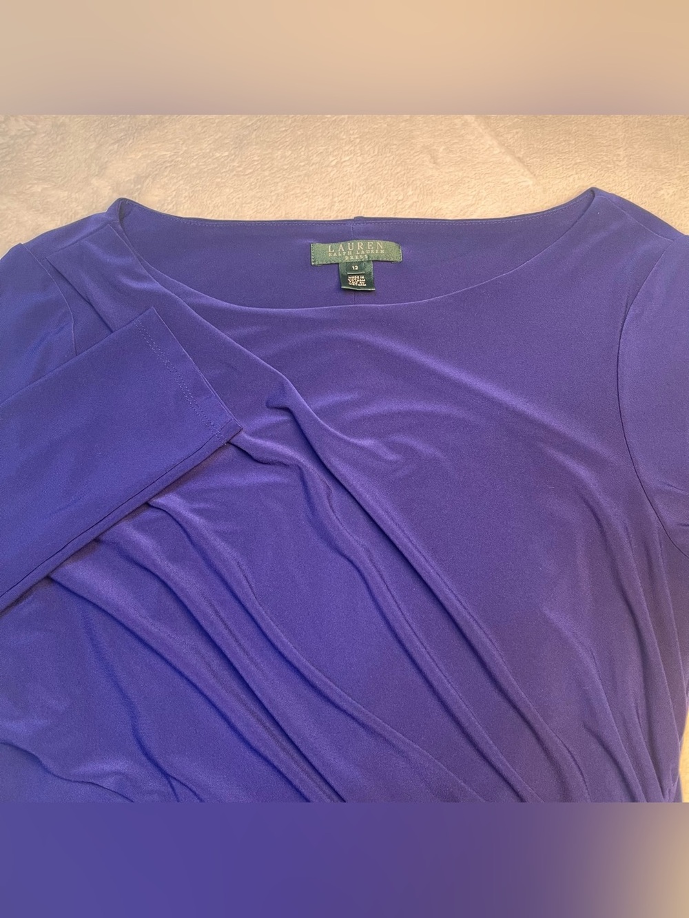 Lauren Ralph Lauren Women’s 12 Long Sleeve Royal Purple Ruched Sheath Dress